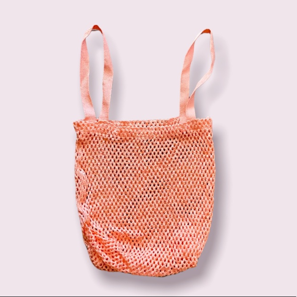 Reusable Orange/Melon Cotton Mesh String Bag with Handles
